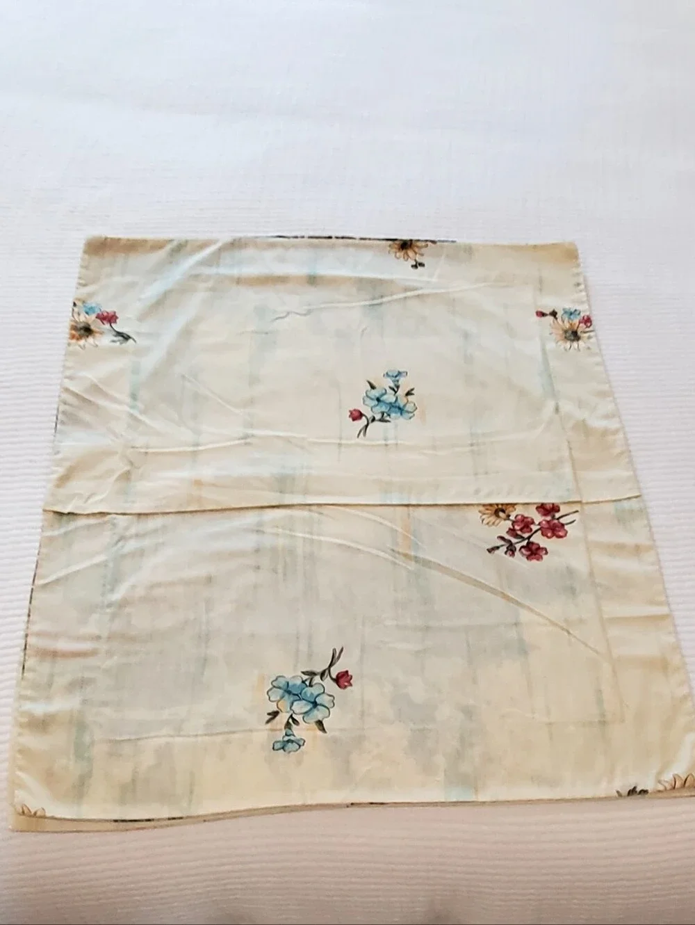 3 Vintage Pillow Shams Fisherman/Cabin/Mountains Creamy Ivory/Blues EUC